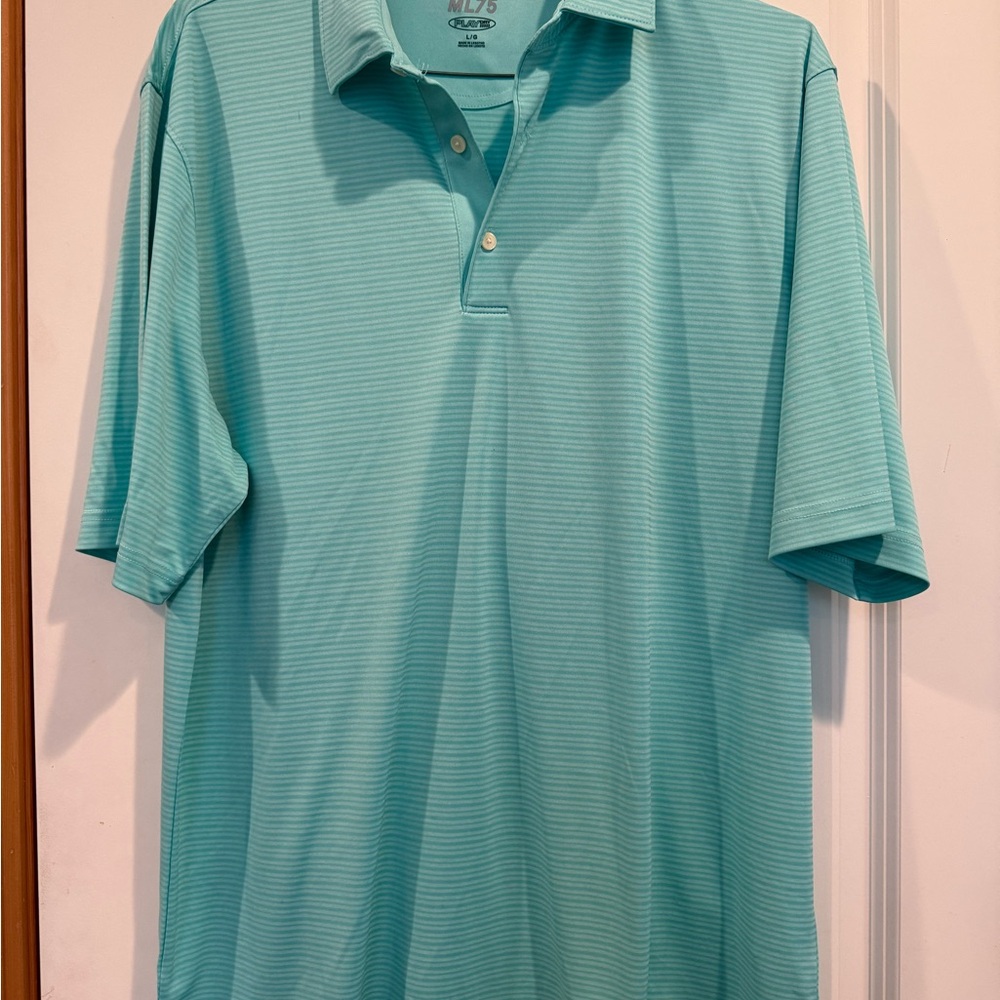Greg Norman Collection Teal subtle Striped Polo Shirt Lightweight Breathable